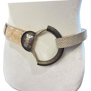 Artisan Style Wide Belt Stone Resin Inlay Ring Buckle Boho Lagenlook Adjustable